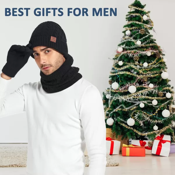Mens Womens Winter Beanie Hats Touchscreen Gloves Neck Scarf Warmer Set Knit Skull Cap with Fleece Lined Gifts for Men WomenBlack