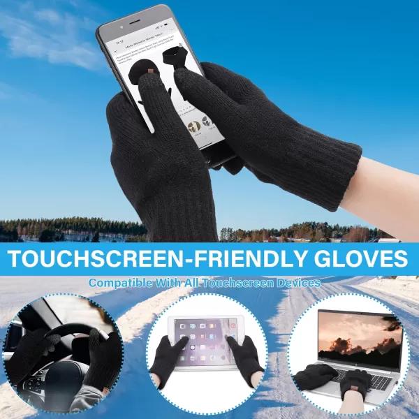 Mens Womens Winter Beanie Hats Touchscreen Gloves Neck Scarf Warmer Set Knit Skull Cap with Fleece Lined Gifts for Men WomenBlack