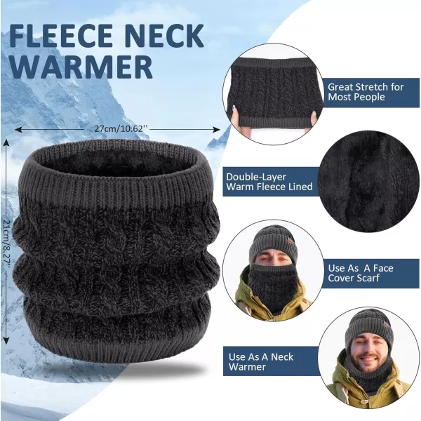 Mens Womens Winter Beanie Hats Touchscreen Gloves Neck Scarf Warmer Set Knit Skull Cap with Fleece Lined Gifts for Men WomenBlack Grey