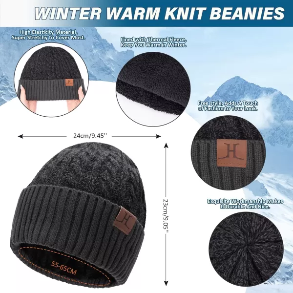 Mens Womens Winter Beanie Hats Touchscreen Gloves Neck Scarf Warmer Set Knit Skull Cap with Fleece Lined Gifts for Men WomenBlack Grey