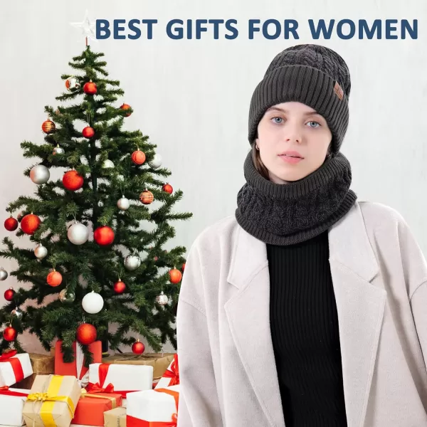 Mens Womens Winter Beanie Hats Touchscreen Gloves Neck Scarf Warmer Set Knit Skull Cap with Fleece Lined Gifts for Men WomenBlack Grey
