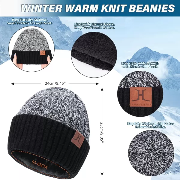 Mens Womens Winter Beanie Hats Touchscreen Gloves Neck Scarf Warmer Set Knit Skull Cap with Fleece Lined Gifts for Men WomenBlack White