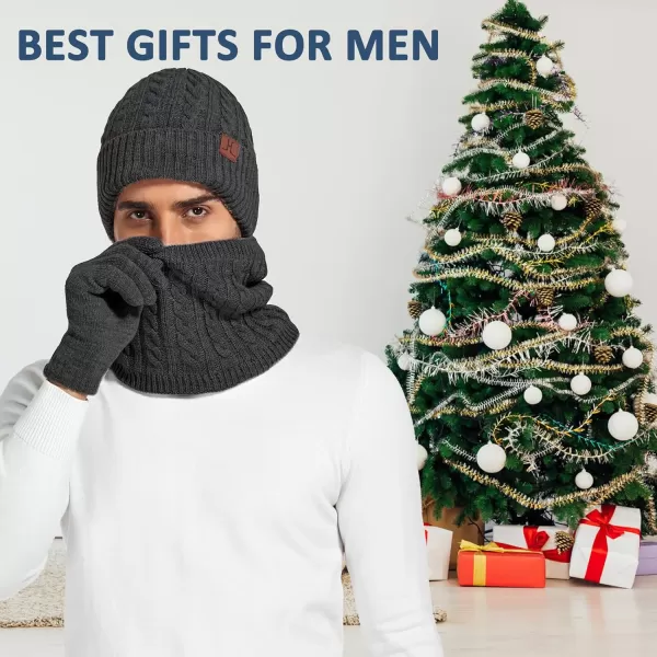 Mens Womens Winter Beanie Hats Touchscreen Gloves Neck Scarf Warmer Set Knit Skull Cap with Fleece Lined Gifts for Men WomenGrey