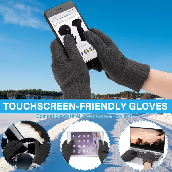 Mens Womens Winter Beanie Hats Touchscreen Gloves Neck Scarf Warmer Set Knit Skull Cap with Fleece Lined Gifts for Men WomenGrey