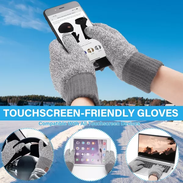 Mens Womens Winter Beanie Hats Touchscreen Gloves Neck Scarf Warmer Set Knit Skull Cap with Fleece Lined Gifts for Men WomenGrey White