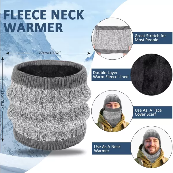 Mens Womens Winter Beanie Hats Touchscreen Gloves Neck Scarf Warmer Set Knit Skull Cap with Fleece Lined Gifts for Men WomenGrey White