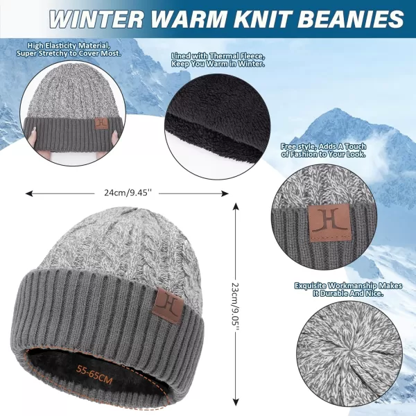 Mens Womens Winter Beanie Hats Touchscreen Gloves Neck Scarf Warmer Set Knit Skull Cap with Fleece Lined Gifts for Men WomenGrey White