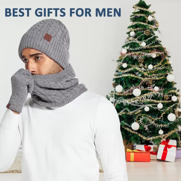 Mens Womens Winter Beanie Hats Touchscreen Gloves Neck Scarf Warmer Set Knit Skull Cap with Fleece Lined Gifts for Men WomenLight Grey