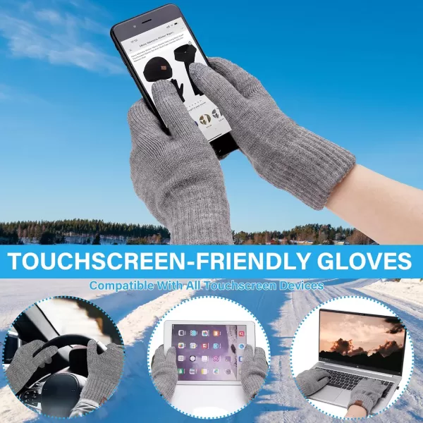 Mens Womens Winter Beanie Hats Touchscreen Gloves Neck Scarf Warmer Set Knit Skull Cap with Fleece Lined Gifts for Men WomenLight Grey