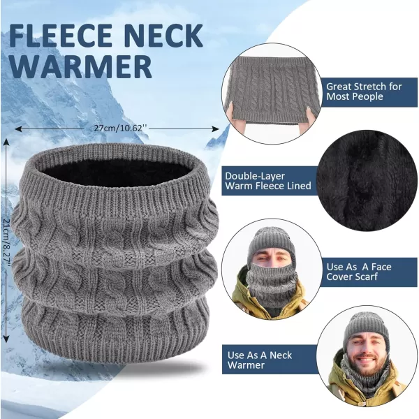 Mens Womens Winter Beanie Hats Touchscreen Gloves Neck Scarf Warmer Set Knit Skull Cap with Fleece Lined Gifts for Men WomenLight Grey