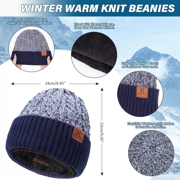 Mens Womens Winter Beanie Hats Touchscreen Gloves Neck Scarf Warmer Set Knit Skull Cap with Fleece Lined Gifts for Men WomenNavy White