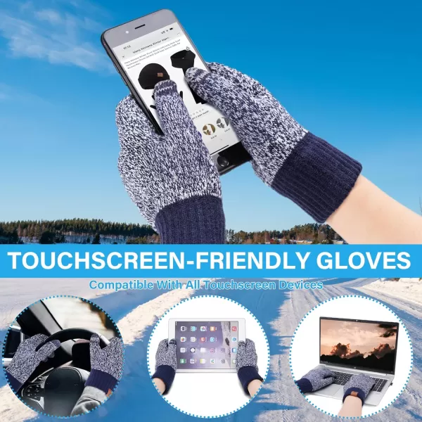 Mens Womens Winter Beanie Hats Touchscreen Gloves Neck Scarf Warmer Set Knit Skull Cap with Fleece Lined Gifts for Men WomenNavy White