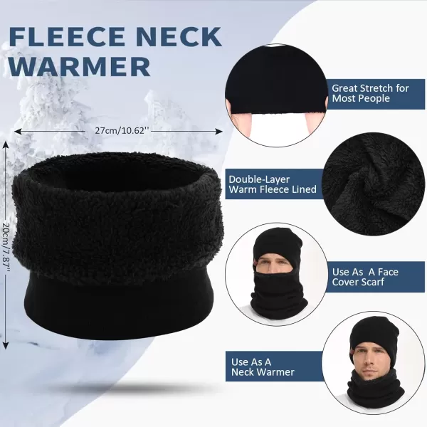 Winter Beanie Hat Scarf Touchscreen Gloves Set for Men and Women Beanie Gloves Neck Warmer Set with Warm Knit Fleece LinedBlack