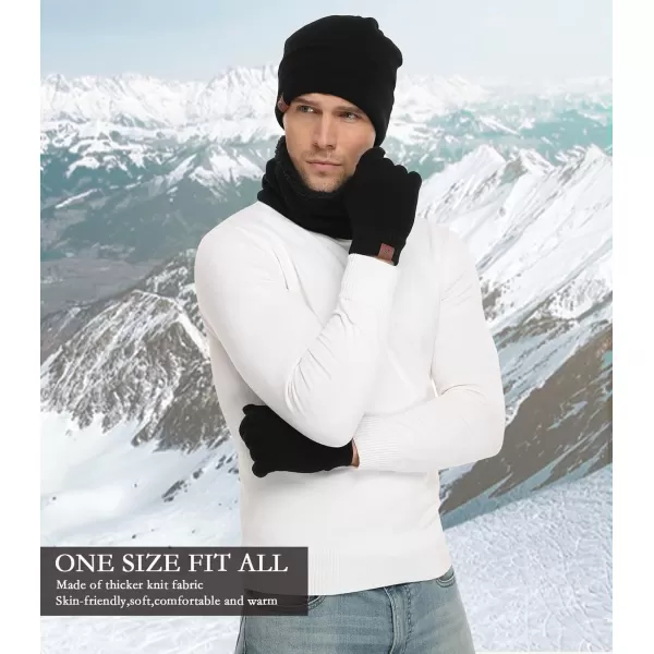 Winter Beanie Hat Scarf Touchscreen Gloves Set for Men and Women Beanie Gloves Neck Warmer Set with Warm Knit Fleece LinedBlack