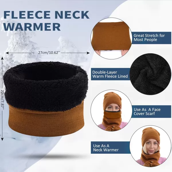 Winter Beanie Hat Scarf Touchscreen Gloves Set for Men and Women Beanie Gloves Neck Warmer Set with Warm Knit Fleece LinedBrown