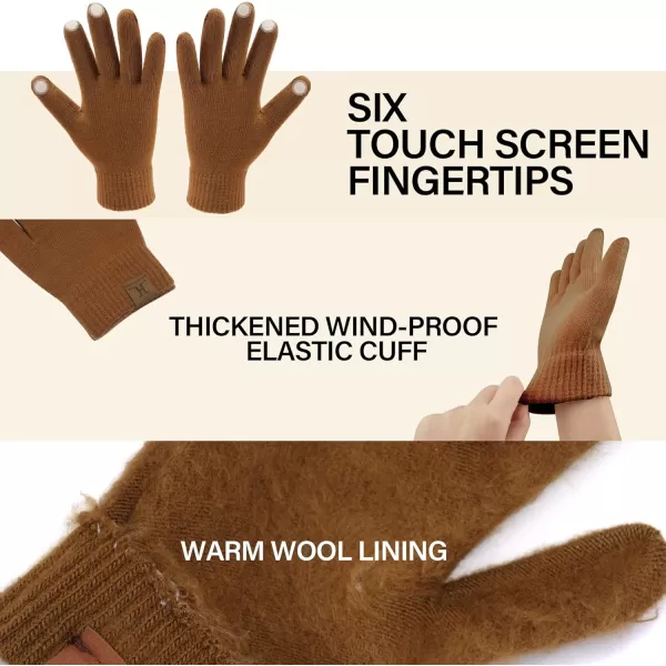 Winter Beanie Hat Scarf Touchscreen Gloves Set for Men and Women Beanie Gloves Neck Warmer Set with Warm Knit Fleece LinedBrown