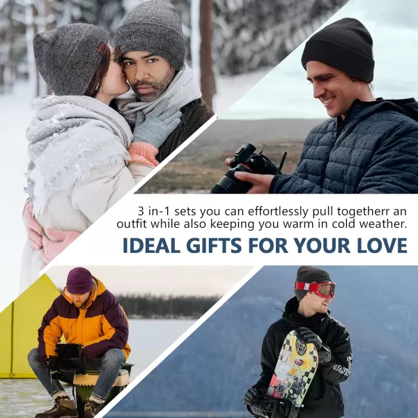 Winter Beanie Hat Scarf Touchscreen Gloves Set for Men and Women Beanie Gloves Neck Warmer Set with Warm Knit Fleece LinedBrown