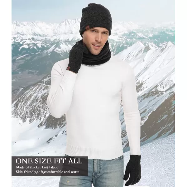 Winter Beanie Hat Scarf Touchscreen Gloves Set for Men and Women Beanie Gloves Neck Warmer Set with Warm Knit Fleece LinedDark Gray