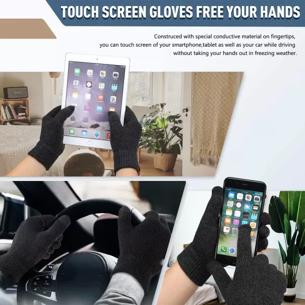 Winter Beanie Hat Scarf Touchscreen Gloves Set for Men and Women Beanie Gloves Neck Warmer Set with Warm Knit Fleece LinedDark Gray