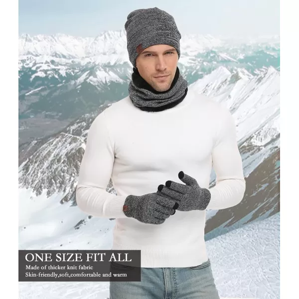 Winter Beanie Hat Scarf Touchscreen Gloves Set for Men and Women Beanie Gloves Neck Warmer Set with Warm Knit Fleece LinedGrey