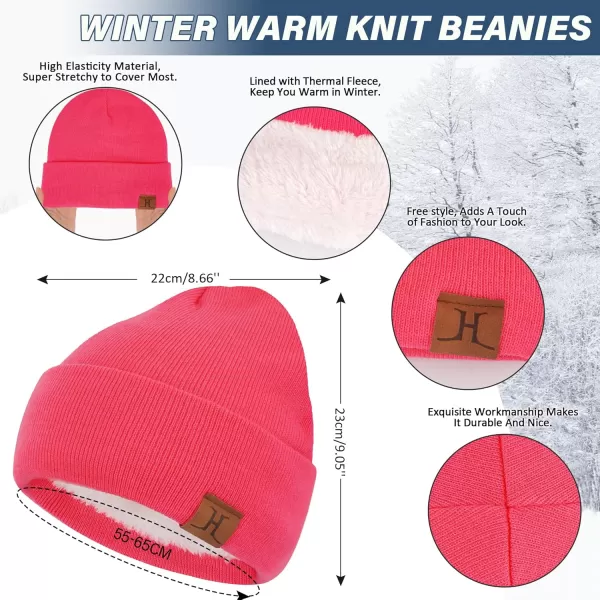 Winter Beanie Hat Scarf Touchscreen Gloves Set for Men and Women Beanie Gloves Neck Warmer Set with Warm Knit Fleece LinedHot Pink