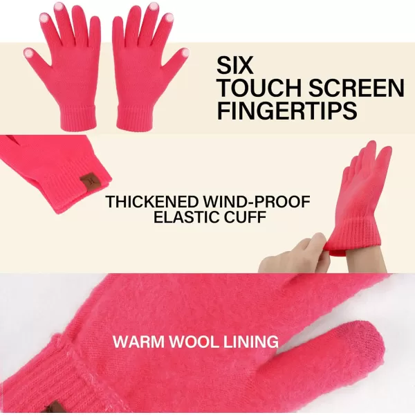 Winter Beanie Hat Scarf Touchscreen Gloves Set for Men and Women Beanie Gloves Neck Warmer Set with Warm Knit Fleece LinedHot Pink