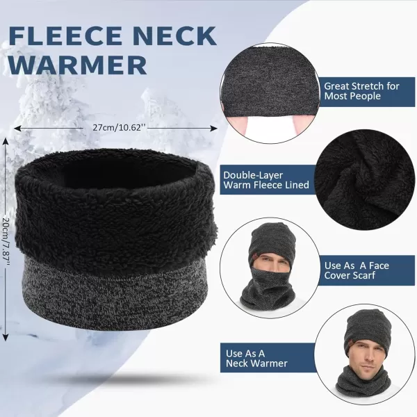 Winter Beanie Hat Scarf Touchscreen Gloves Set for Men and Women Beanie Gloves Neck Warmer Set with Warm Knit Fleece LinedMedium Gray