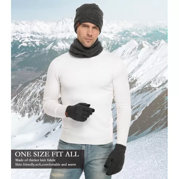 Winter Beanie Hat Scarf Touchscreen Gloves Set for Men and Women Beanie Gloves Neck Warmer Set with Warm Knit Fleece LinedMedium Gray