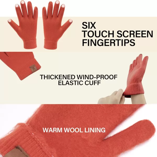 Winter Beanie Hat Scarf Touchscreen Gloves Set for Men and Women Beanie Gloves Neck Warmer Set with Warm Knit Fleece LinedOrange