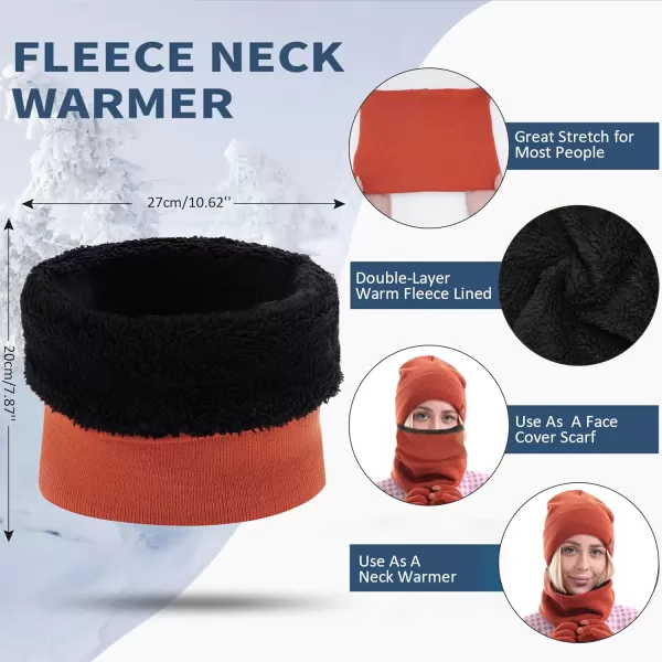 Winter Beanie Hat Scarf Touchscreen Gloves Set for Men and Women Beanie Gloves Neck Warmer Set with Warm Knit Fleece LinedOrange