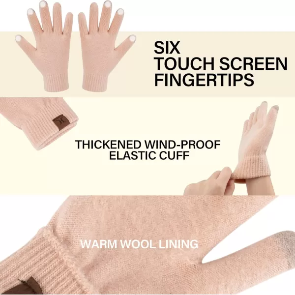 Winter Beanie Hat Scarf Touchscreen Gloves Set for Men and Women Beanie Gloves Neck Warmer Set with Warm Knit Fleece LinedPink