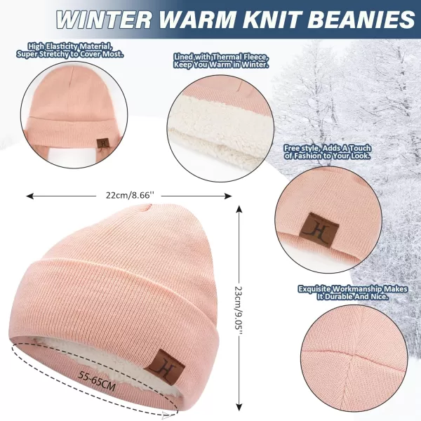 Winter Beanie Hat Scarf Touchscreen Gloves Set for Men and Women Beanie Gloves Neck Warmer Set with Warm Knit Fleece LinedPink