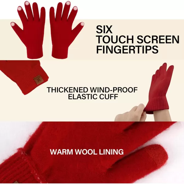 Winter Beanie Hat Scarf Touchscreen Gloves Set for Men and Women Beanie Gloves Neck Warmer Set with Warm Knit Fleece LinedRed