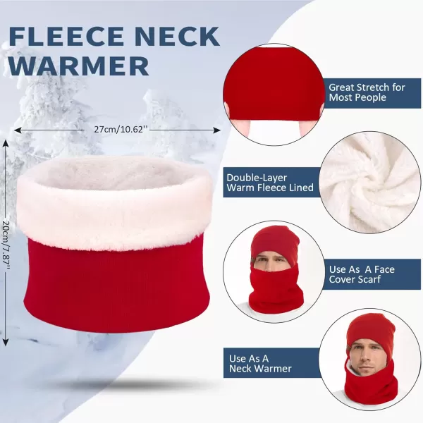 Winter Beanie Hat Scarf Touchscreen Gloves Set for Men and Women Beanie Gloves Neck Warmer Set with Warm Knit Fleece LinedRed