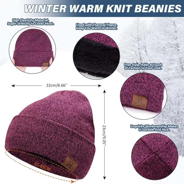 Winter Beanie Hat Scarf Touchscreen Gloves Set for Men and Women Beanie Gloves Neck Warmer Set with Warm Knit Fleece LinedRose Red