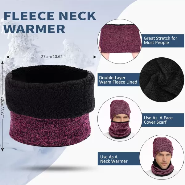 Winter Beanie Hat Scarf Touchscreen Gloves Set for Men and Women Beanie Gloves Neck Warmer Set with Warm Knit Fleece LinedRose Red
