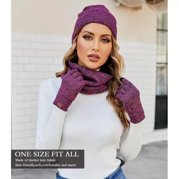 Winter Beanie Hat Scarf Touchscreen Gloves Set for Men and Women Beanie Gloves Neck Warmer Set with Warm Knit Fleece LinedRose Red