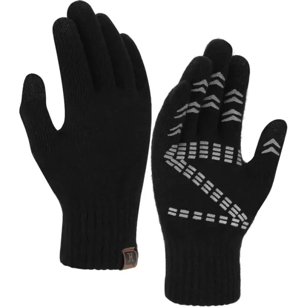 FZ FANTASTIC ZONE Mens Winter Gloves Warm Thermal Soft Wool Knit Touchscreen Gloves for WomenBlack