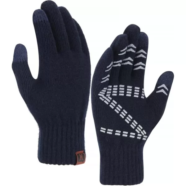 FZ FANTASTIC ZONE Mens Winter Gloves Warm Thermal Soft Wool Knit Touchscreen Gloves for WomenNavy Blue