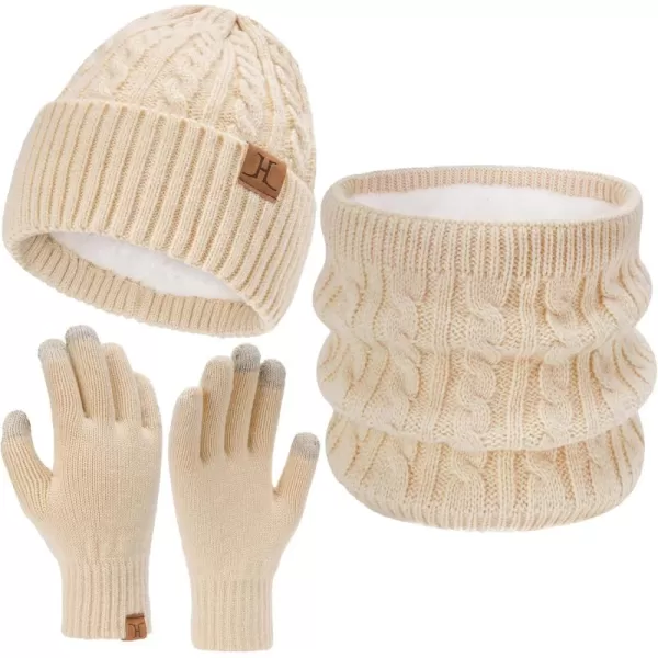 Mens Womens Winter Beanie Hats Touchscreen Gloves Neck Scarf Warmer Set Knit Skull Cap with Fleece Lined Gifts for Men WomenApricot