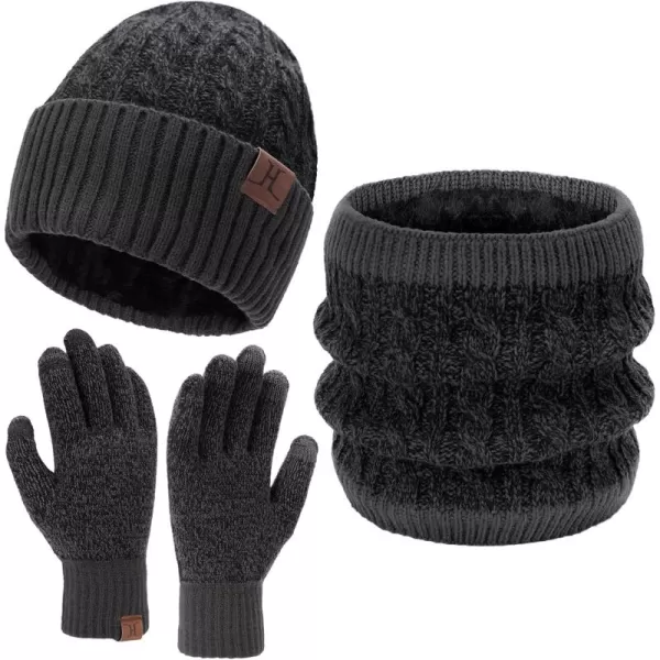 Mens Womens Winter Beanie Hats Touchscreen Gloves Neck Scarf Warmer Set Knit Skull Cap with Fleece Lined Gifts for Men WomenBlack Grey