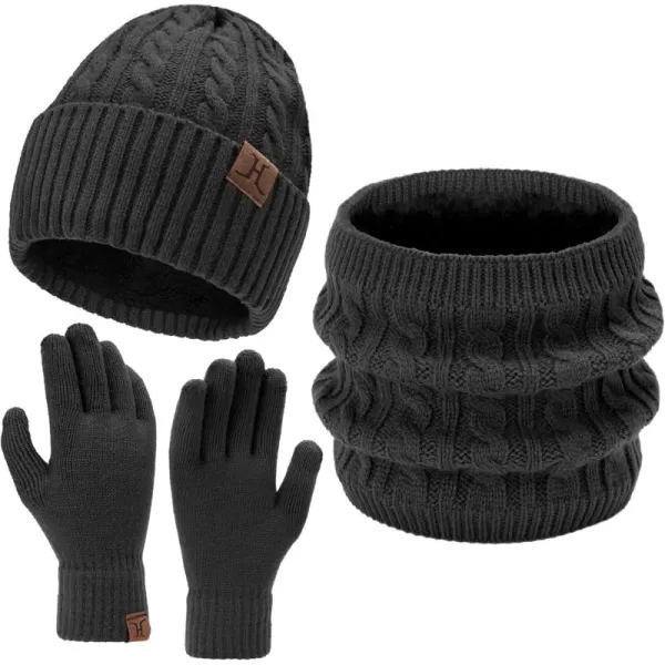 Mens Womens Winter Beanie Hats Touchscreen Gloves Neck Scarf Warmer Set Knit Skull Cap with Fleece Lined Gifts for Men WomenGrey