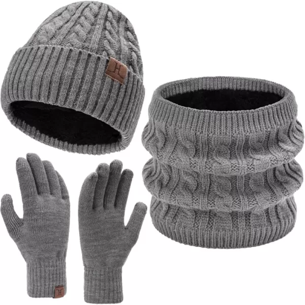 Mens Womens Winter Beanie Hats Touchscreen Gloves Neck Scarf Warmer Set Knit Skull Cap with Fleece Lined Gifts for Men WomenLight Grey