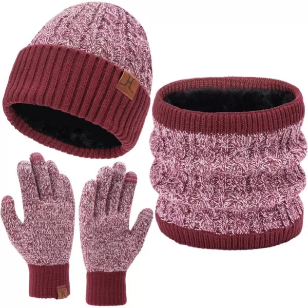 Mens Womens Winter Beanie Hats Touchscreen Gloves Neck Scarf Warmer Set Knit Skull Cap with Fleece Lined Gifts for Men WomenRed White