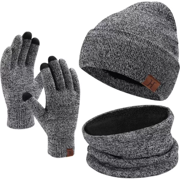 Winter Beanie Hat Scarf Touchscreen Gloves Set for Men and Women Beanie Gloves Neck Warmer Set with Warm Knit Fleece LinedGrey