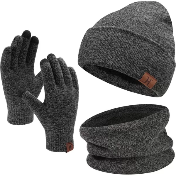 Winter Beanie Hat Scarf Touchscreen Gloves Set for Men and Women Beanie Gloves Neck Warmer Set with Warm Knit Fleece LinedMedium Gray