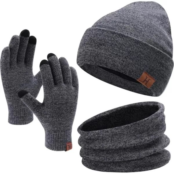 Winter Beanie Hat Scarf Touchscreen Gloves Set for Men and Women Beanie Gloves Neck Warmer Set with Warm Knit Fleece LinedNavy Blue