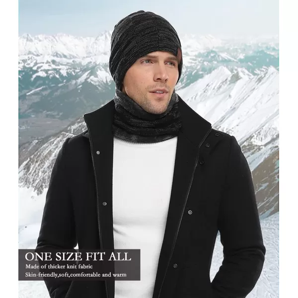 FZ FANTASTIC ZONE Mens Winter Beanie Hats Scarf Set Warm Knit Skull Cap Neck Warmer with Fleece Lined Winter Hat for WomenBlack