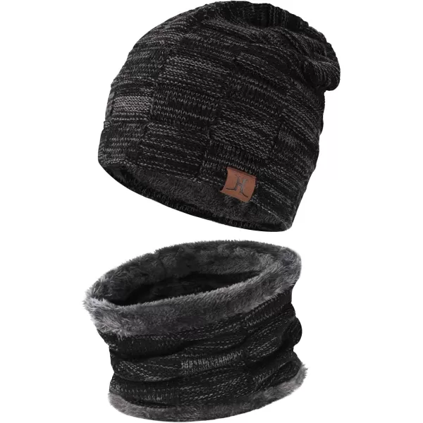 FZ FANTASTIC ZONE Mens Winter Beanie Hats Scarf Set Warm Knit Skull Cap Neck Warmer with Fleece Lined Winter Hat for WomenBlack