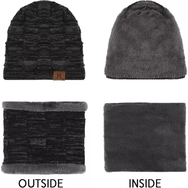 FZ FANTASTIC ZONE Mens Winter Beanie Hats Scarf Set Warm Knit Skull Cap Neck Warmer with Fleece Lined Winter Hat for WomenBlack